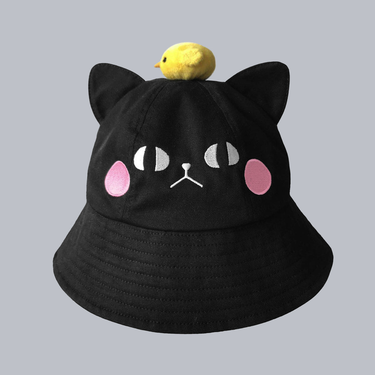 Naomi Black Cotton Bucket Hat & 3D Bird Plushie Topper