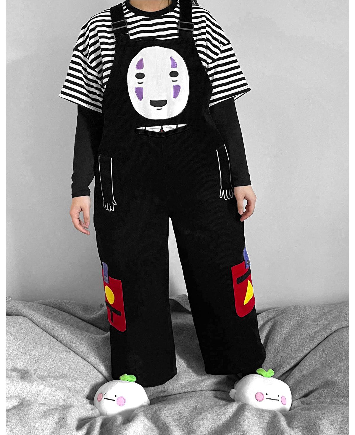 “I Am So Lonely” Patchwork & Embroidered Cotton Corduroy Oversized Dungarees