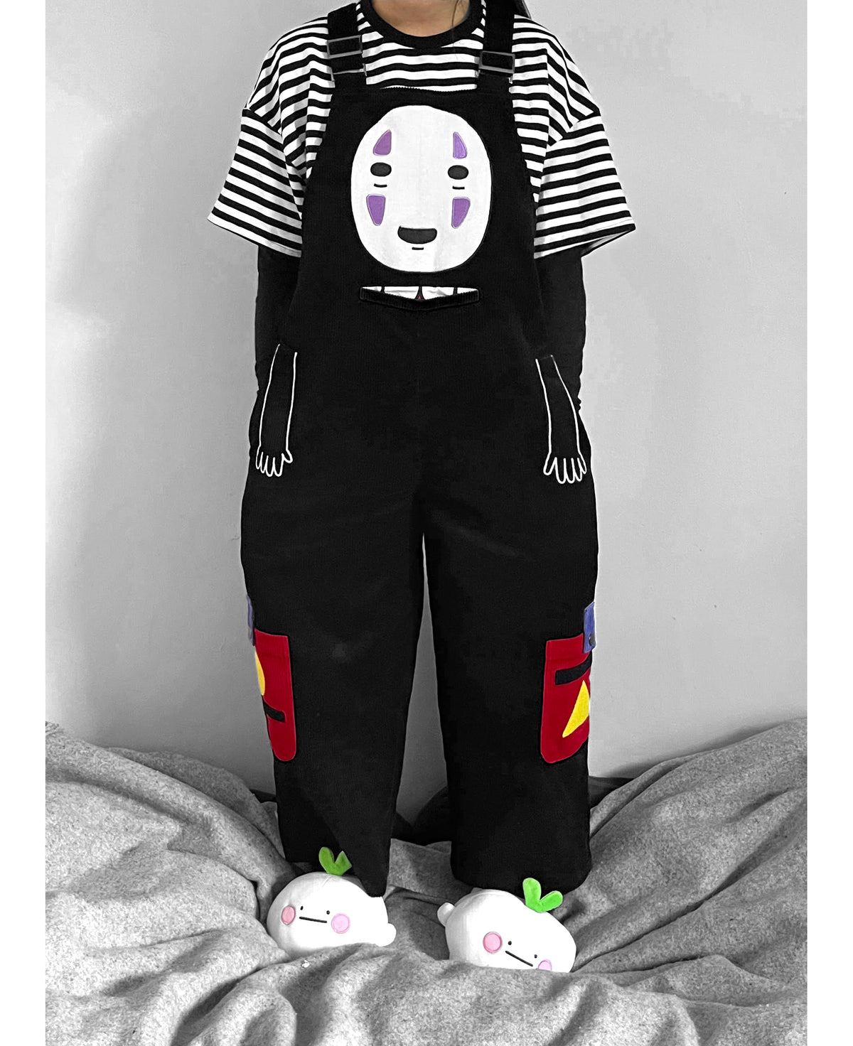 “I Am So Lonely” Patchwork & Embroidered Cotton Corduroy Oversized Dungarees